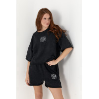 Спортивний костюм із футболкою та шортами вільного крою  чорний колір