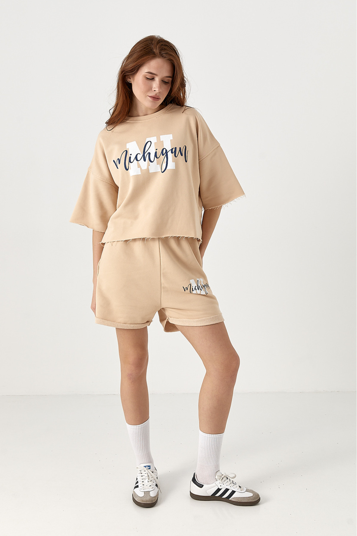 Спортивний костюм з принтом ichigan  кремовий колір