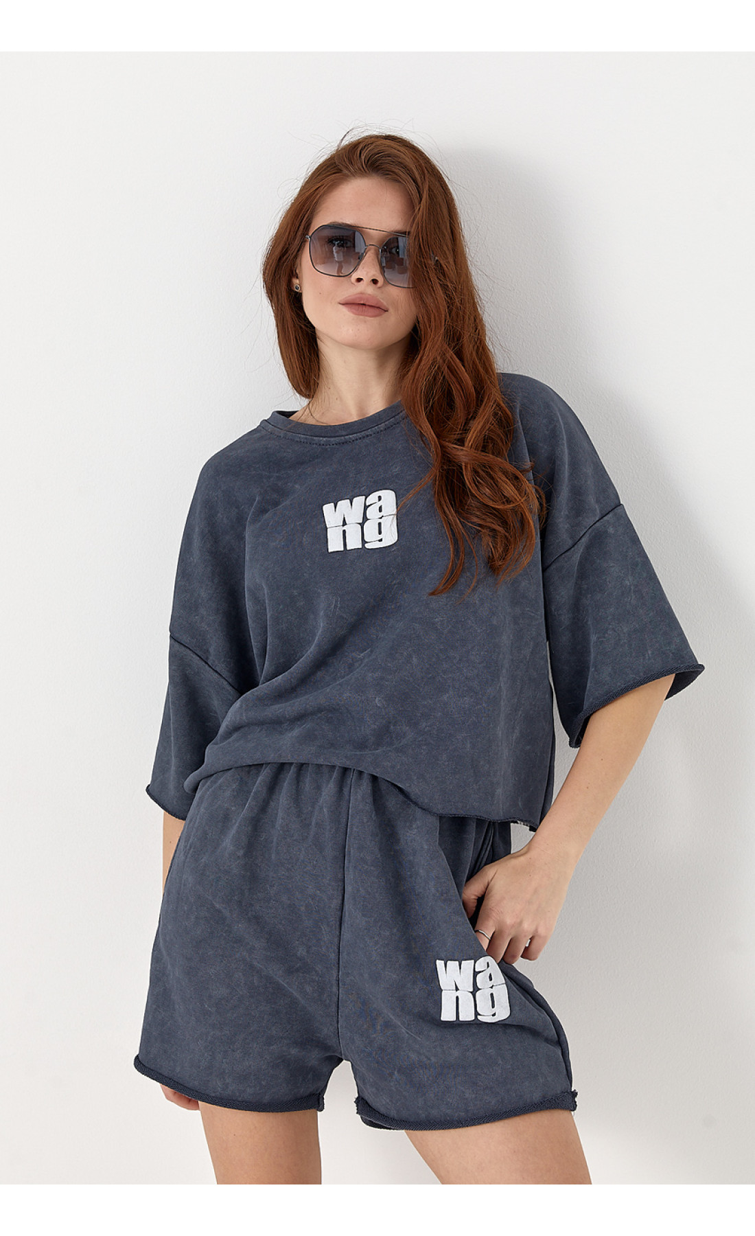 Спортивний костюм тайдай з написом Wang  темносірий колір