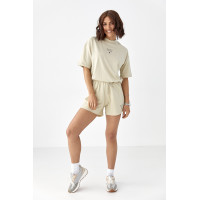 Літній спортивний костюм із шортами  бежевий колір