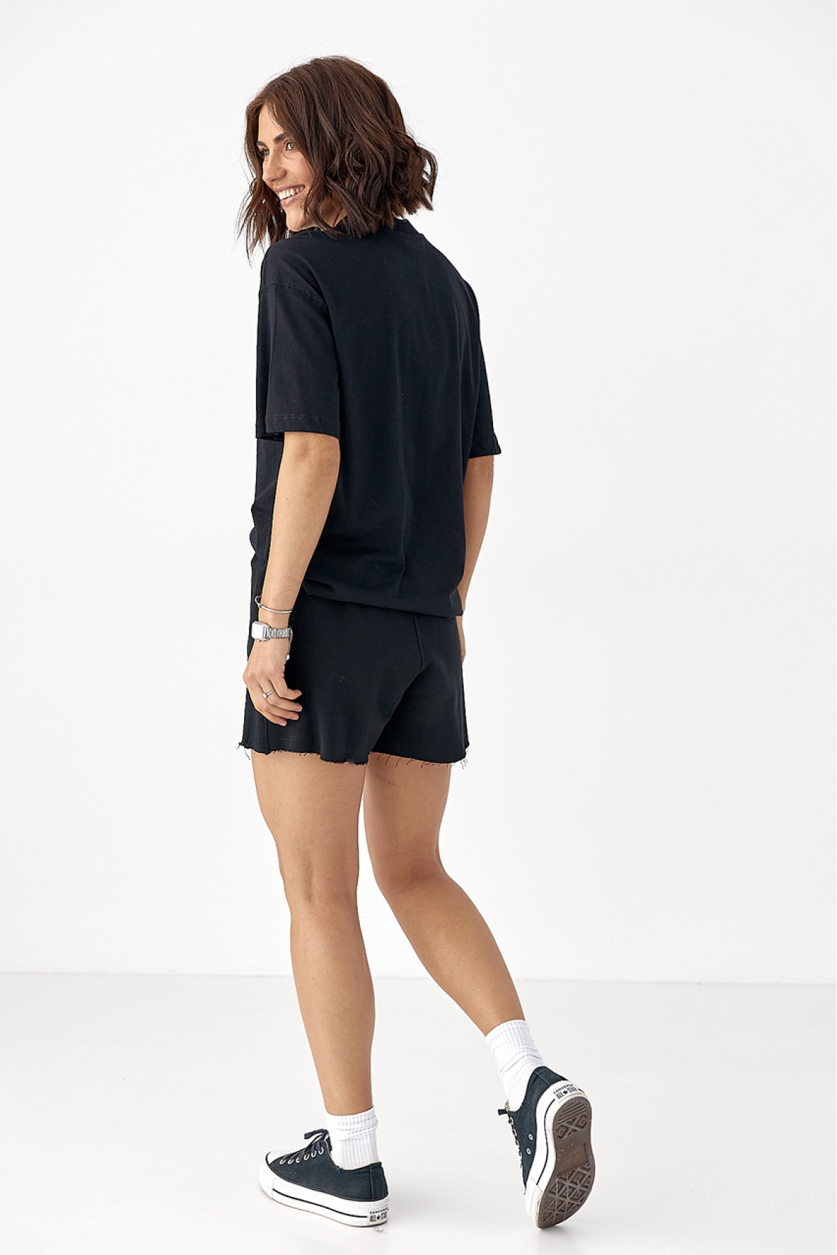 Літній спортивний костюм із шортами  чорний колір