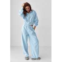 Спортивний костюм з прямими штанами та укороченим худі  блакитний колір