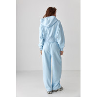 Спортивний костюм з прямими штанами та укороченим худі  блакитний колір