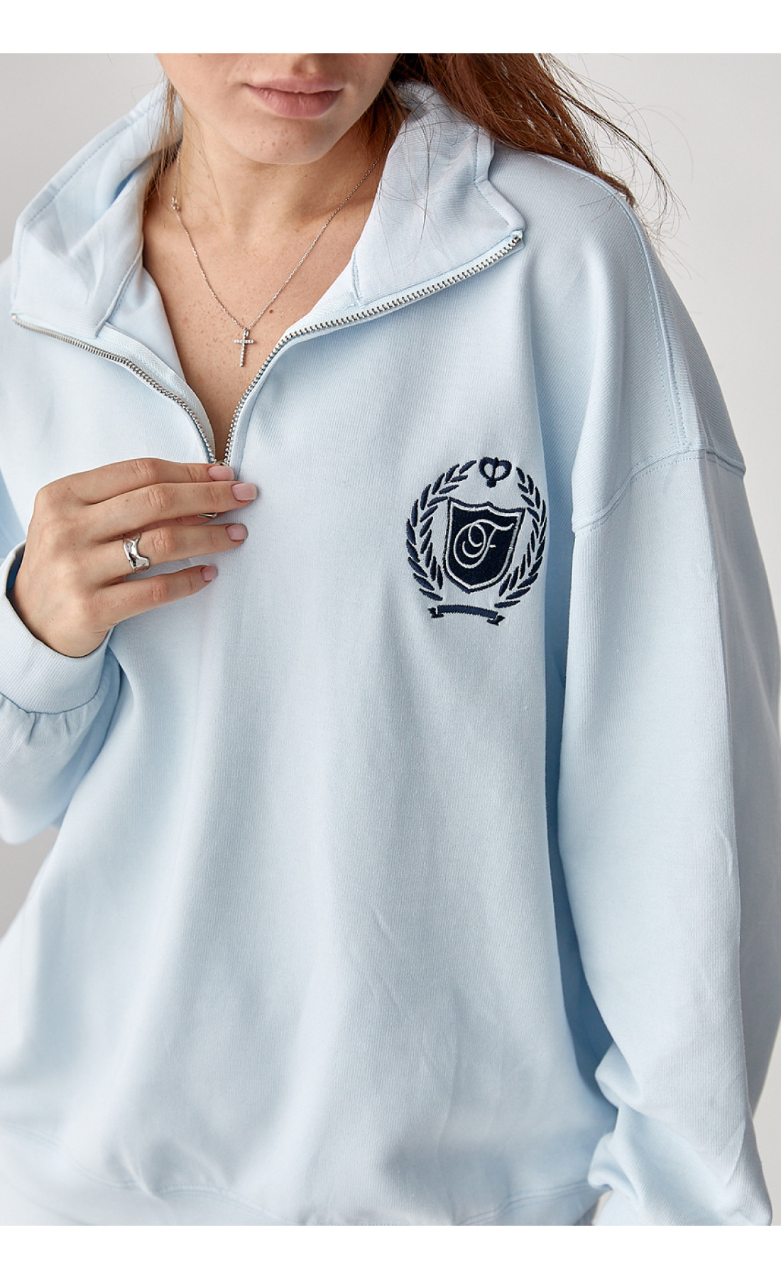 Вільний спортивний костюм зі світшотом на блискавці та прямими штанами  блакитний колір