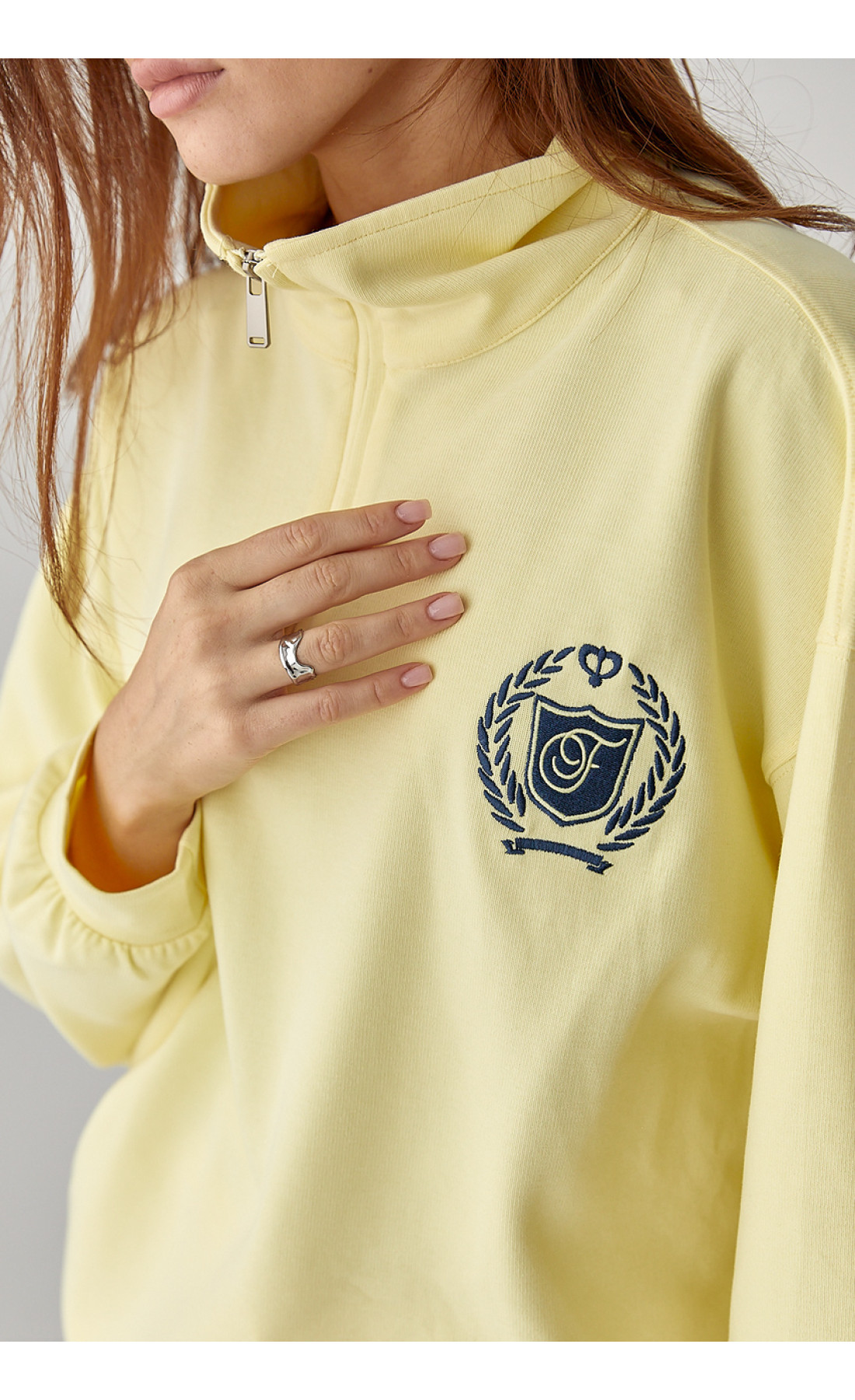 Вільний спортивний костюм зі світшотом на блискавці та прямими штанами  лимонний колір