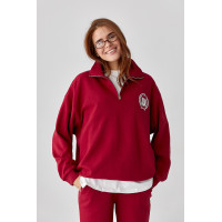 Вільний спортивний костюм зі світшотом на блискавці та прямими штанами  темночервоний колір