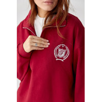 Вільний спортивний костюм зі світшотом на блискавці та прямими штанами  темночервоний колір