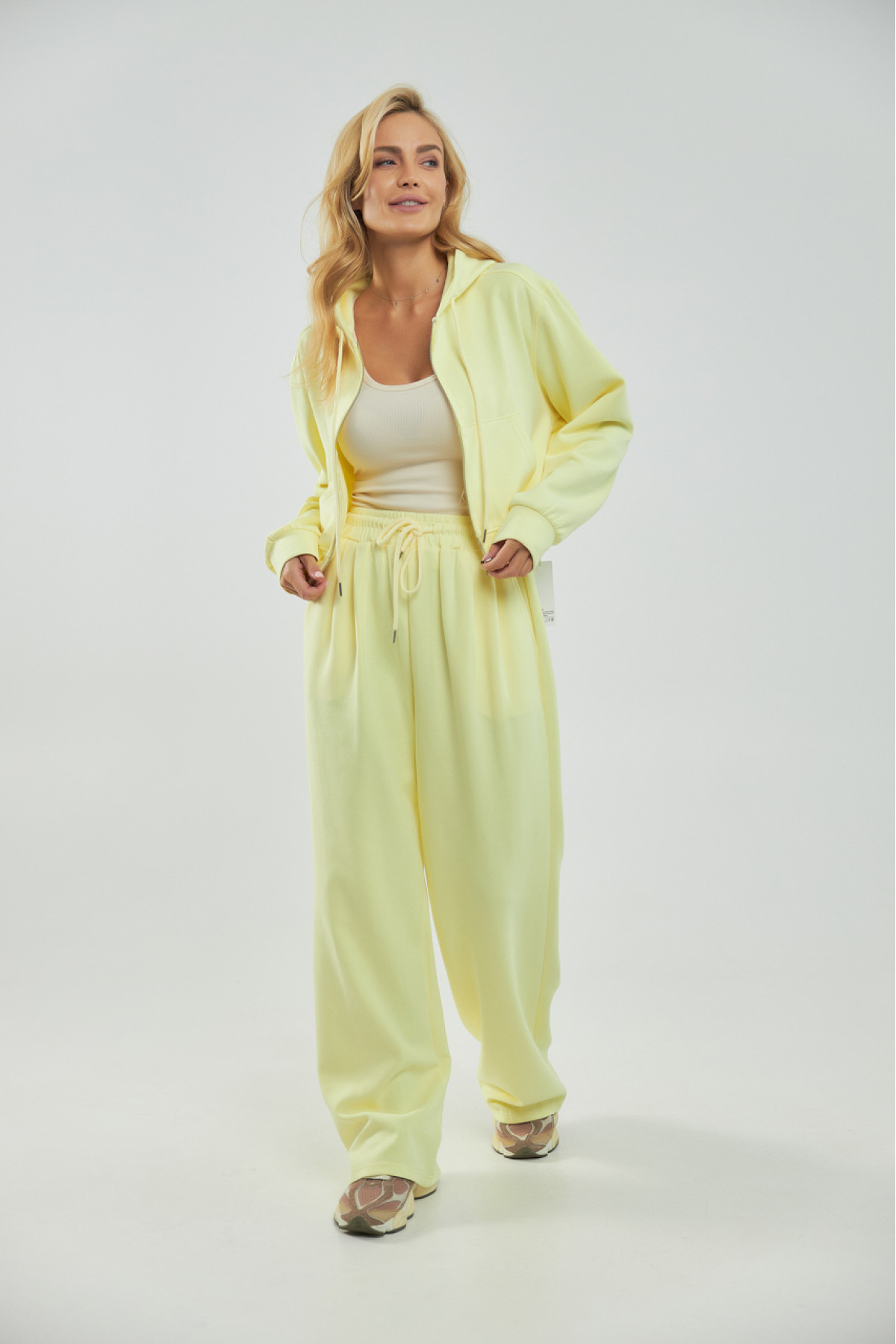 Однотонний спортивний костюм із худі з капюшоном і прямими штанами  лимонний колір