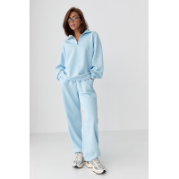 Однотонний спортивний костюм із написом  блакитний колір