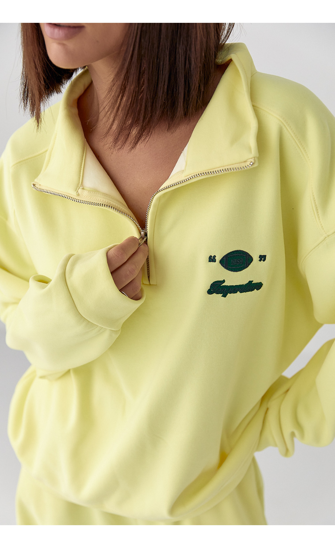 Спортивний теплий костюм з вільним світшотом і штанами  жовтий колір