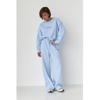 Спортивний костюм із плюшевим начосом з коротким світшотом та штанами палаццо  блакитний колір