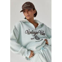 Утеплений спортивний костюм зі світшотом та джогерами  бірюзовий колір