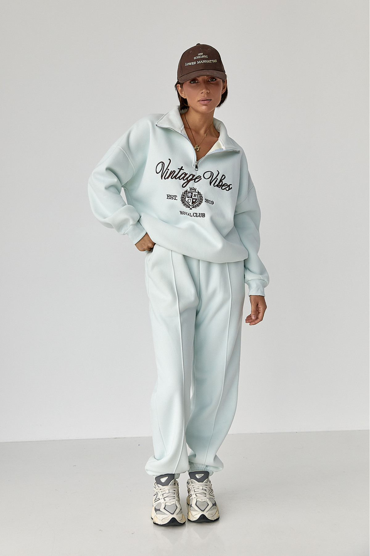 Утеплений спортивний костюм зі світшотом та джогерами  бірюзовий колір