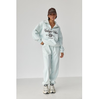 Утеплений спортивний костюм зі світшотом та джогерами  бірюзовий колір