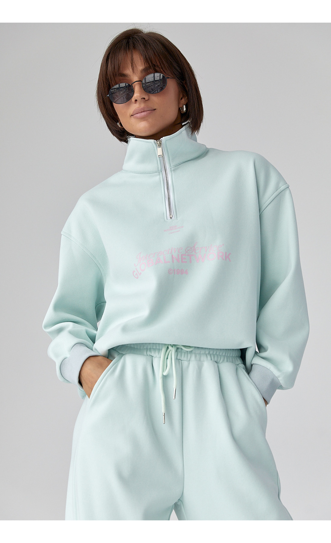 Теплий спортивний костюм з написами  бірюзовий колір