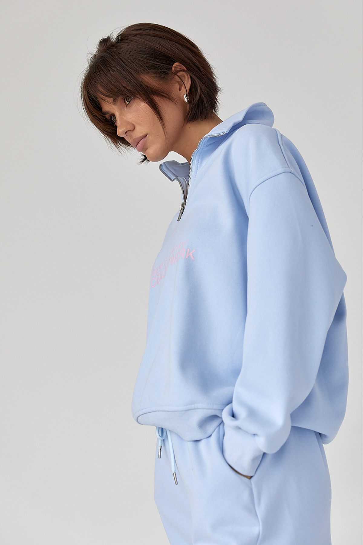 Теплий спортивний костюм з написами  блакитний колір