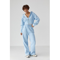 Теплий спортивний костюм з коротким худі та широкими штанами  блакитний колір