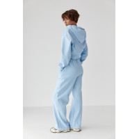 Теплий спортивний костюм з коротким худі та широкими штанами  блакитний колір