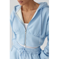 Теплий спортивний костюм з коротким худі та широкими штанами  блакитний колір