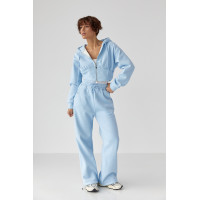 Теплий спортивний костюм з коротким худі та широкими штанами  блакитний колір