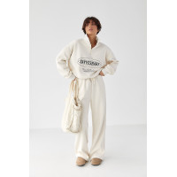 Теплий спортивний костюм із принтом  кремовий колір