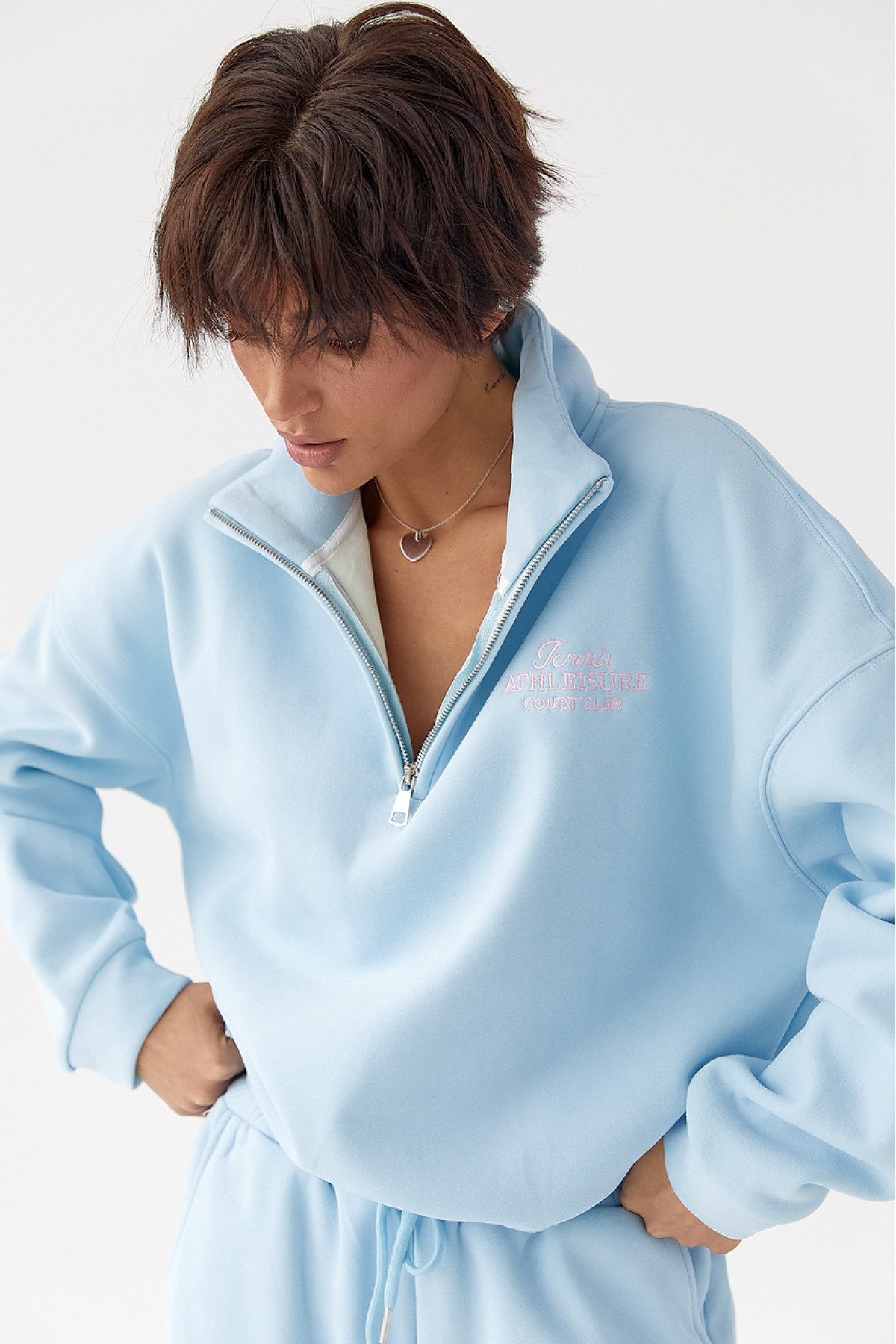 Утеплений спортивний костюм із штанами палаццо та світшотом  блакитний колір