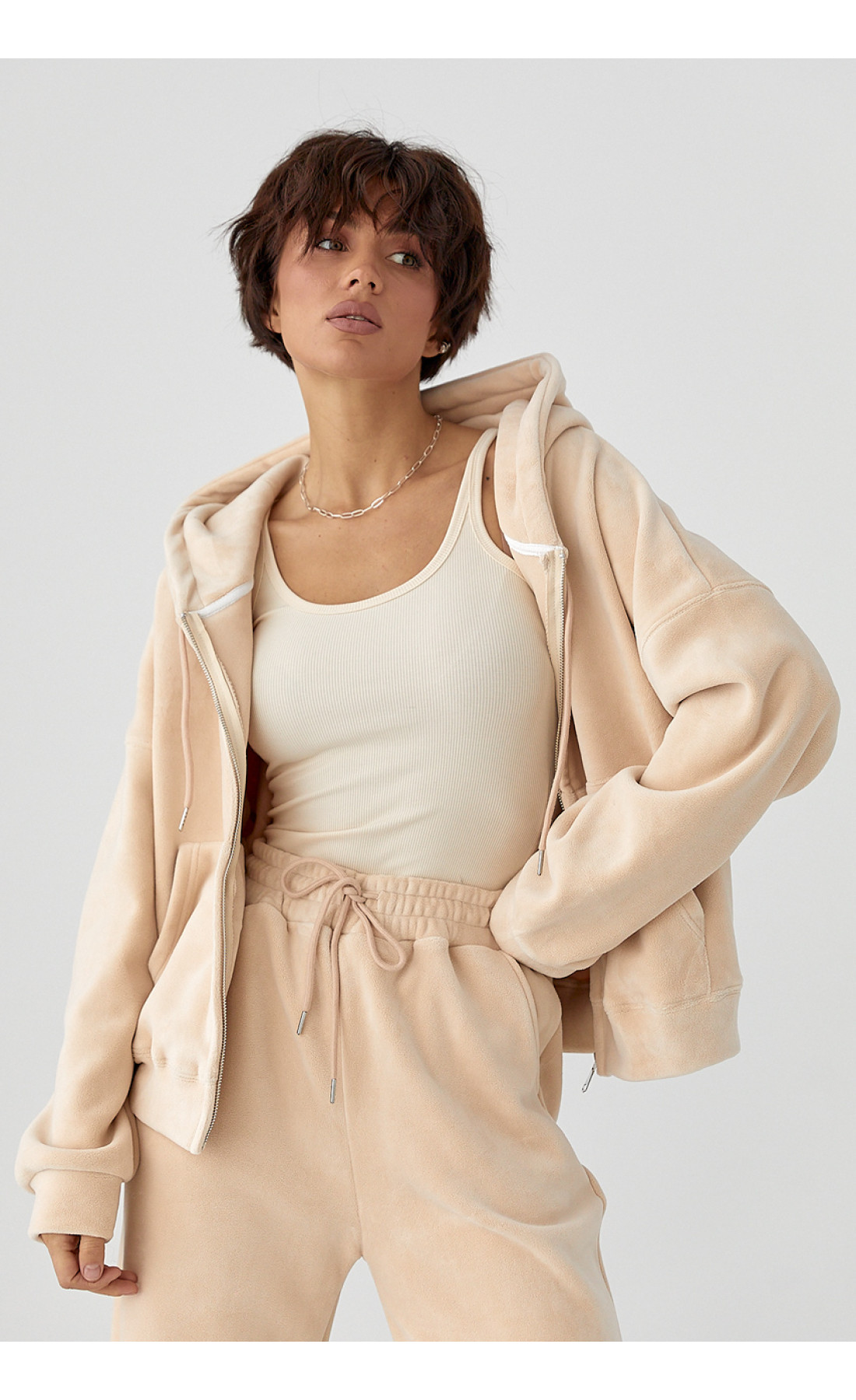 Спортивний костюм з двостороннього флісу  бежевий колір