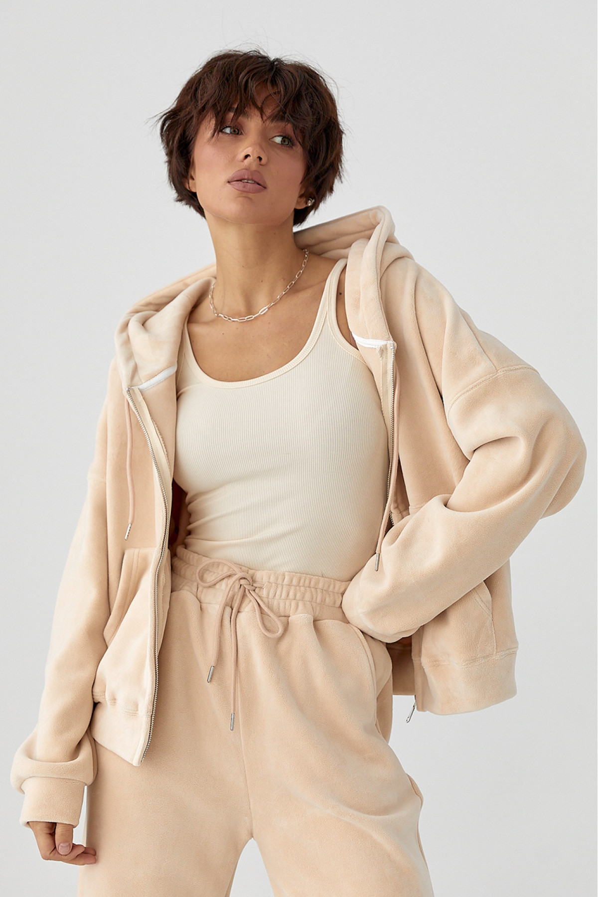 Спортивний костюм з двостороннього флісу  бежевий колір