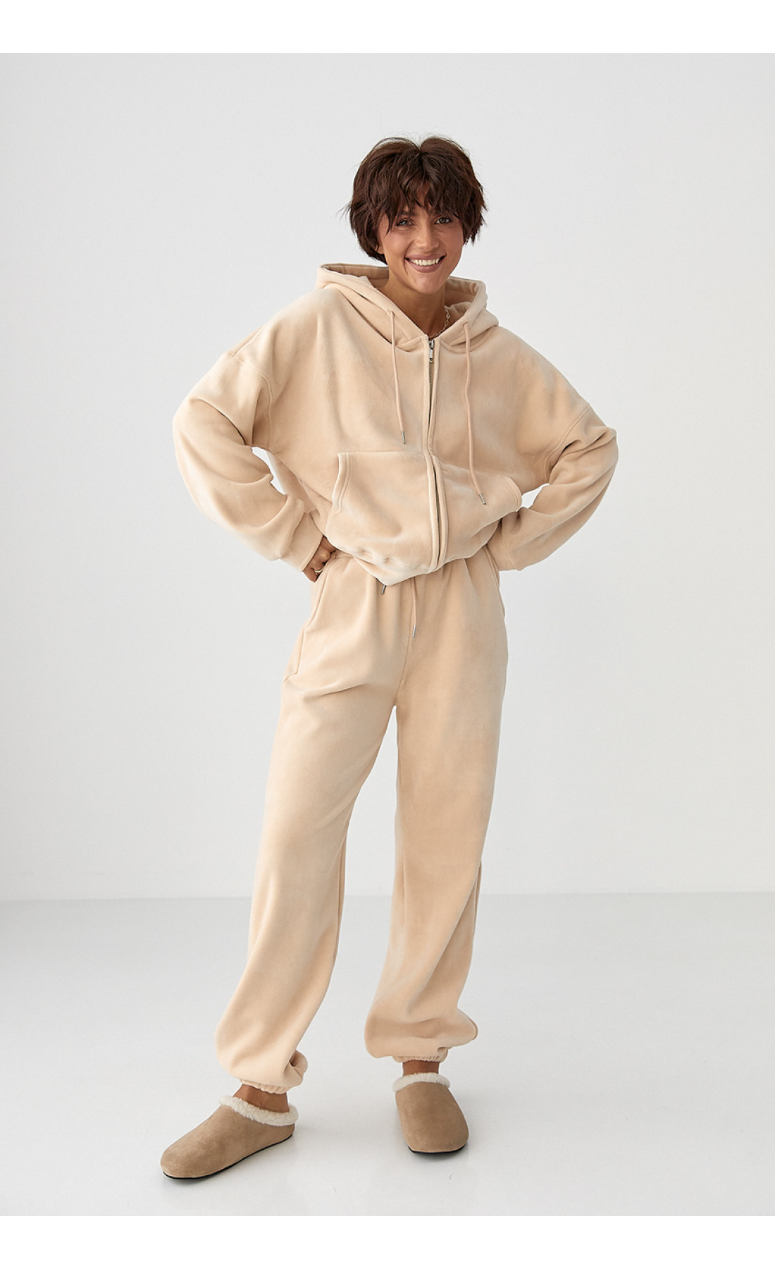 Спортивний костюм з двостороннього флісу  бежевий колір