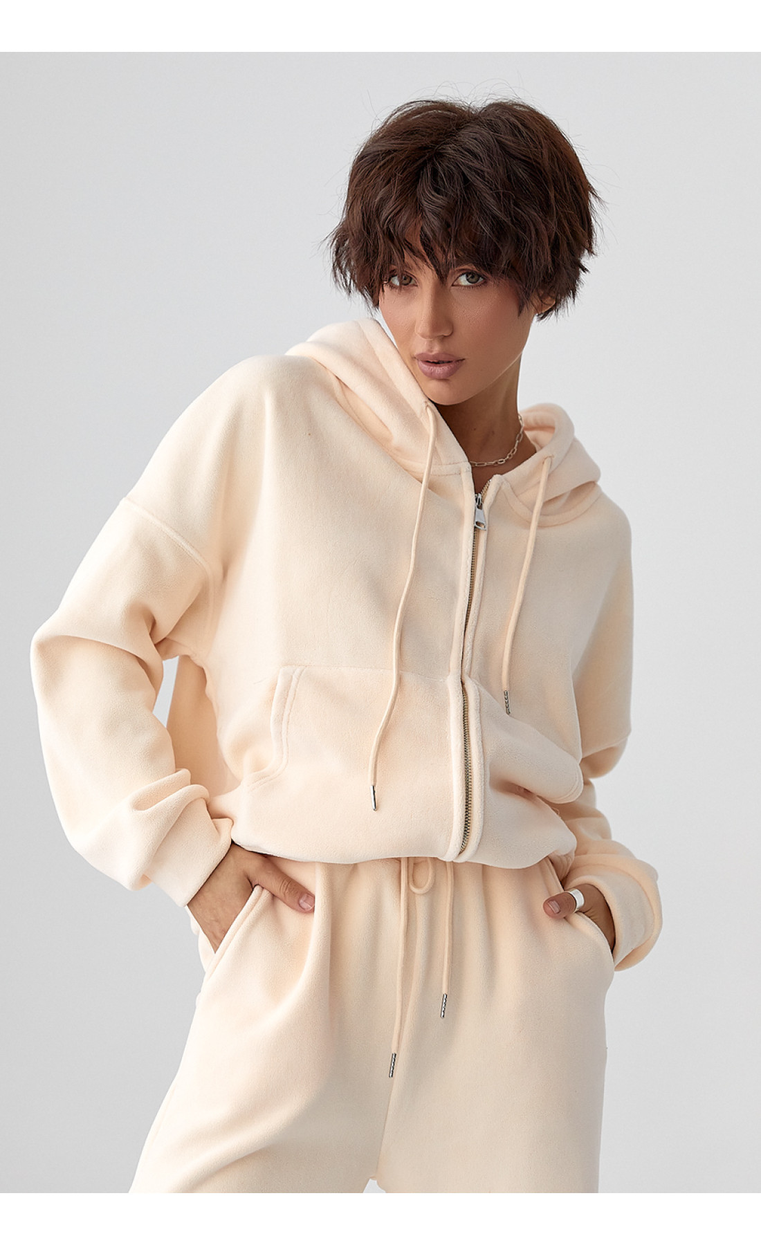 Спортивний костюм з двостороннього флісу  кремовий колір