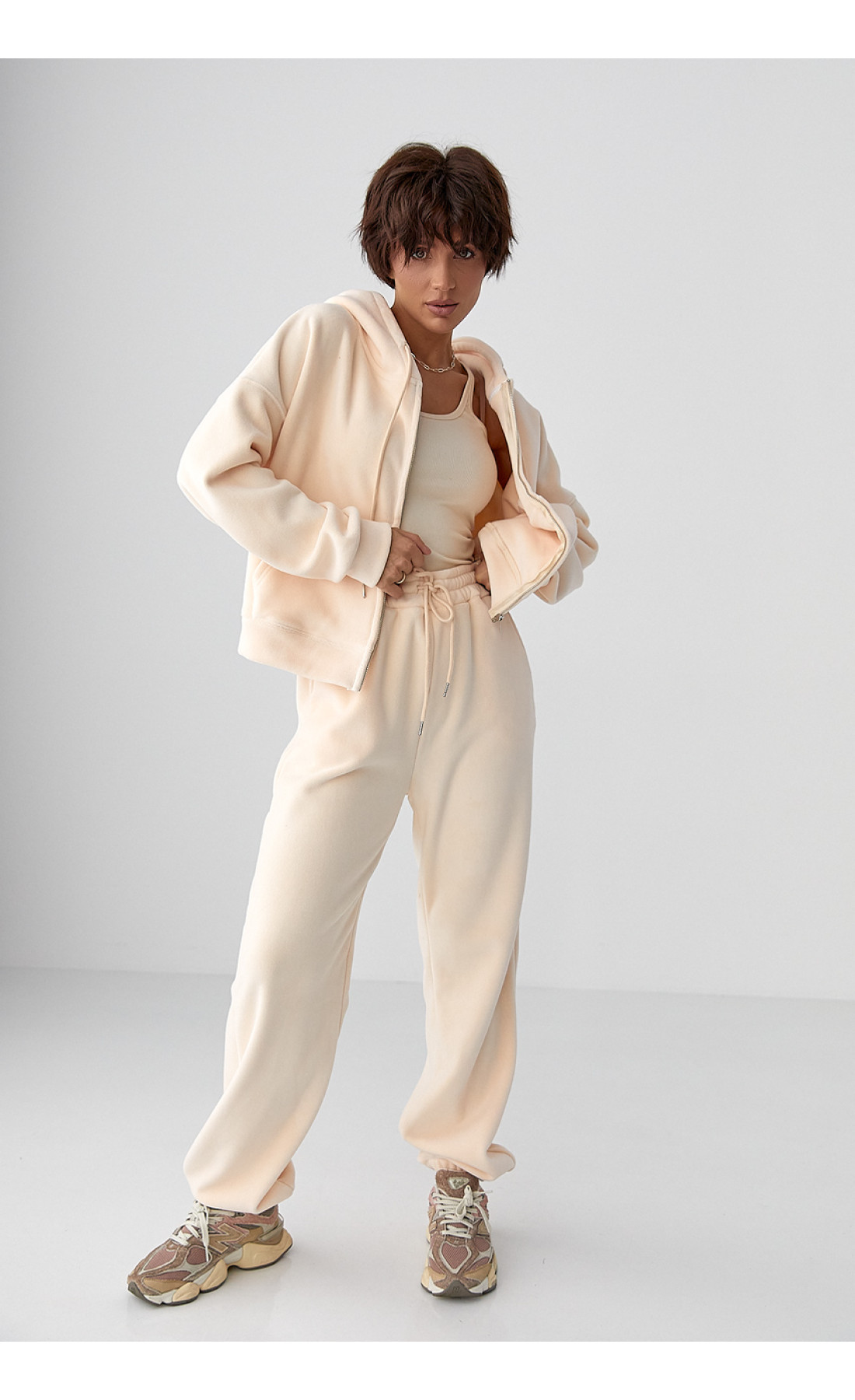 Спортивний костюм з двостороннього флісу  кремовий колір