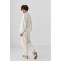 Утеплений спортивний костюм із джогерами та світшотом  бежевий колір