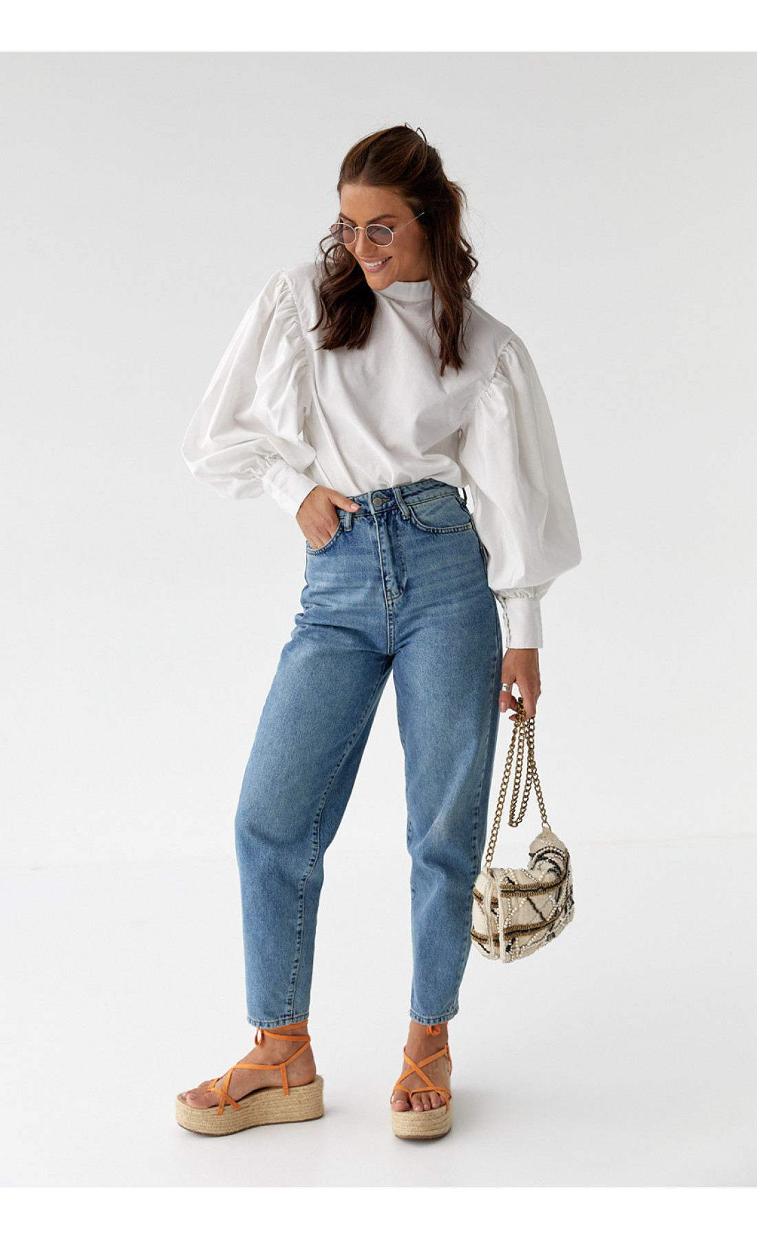 Блуза з об'ємними рукавами з накидкою та поясом EISA  зелений колір