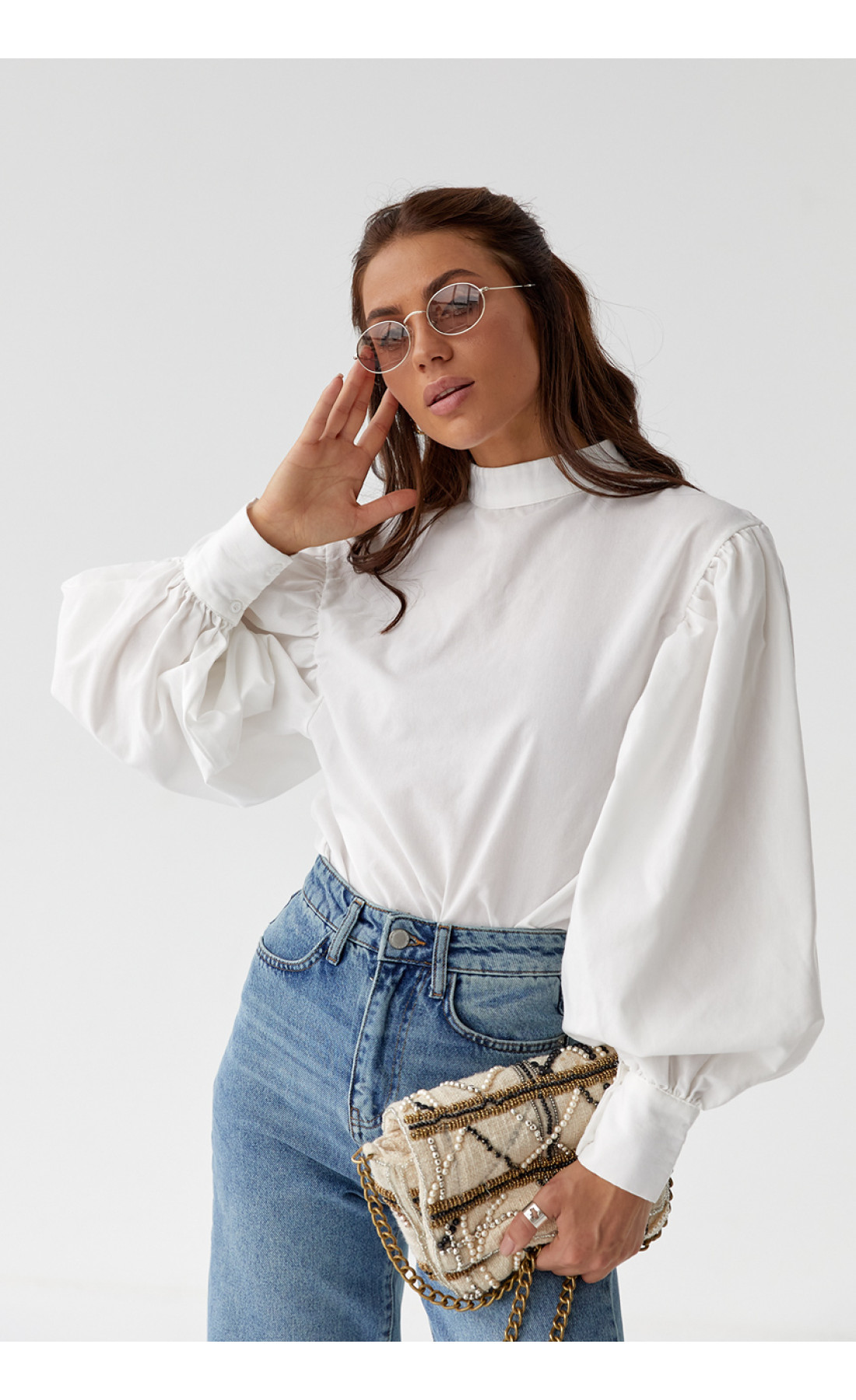 Блуза з об'ємними рукавами з накидкою та поясом EISA  зелений колір