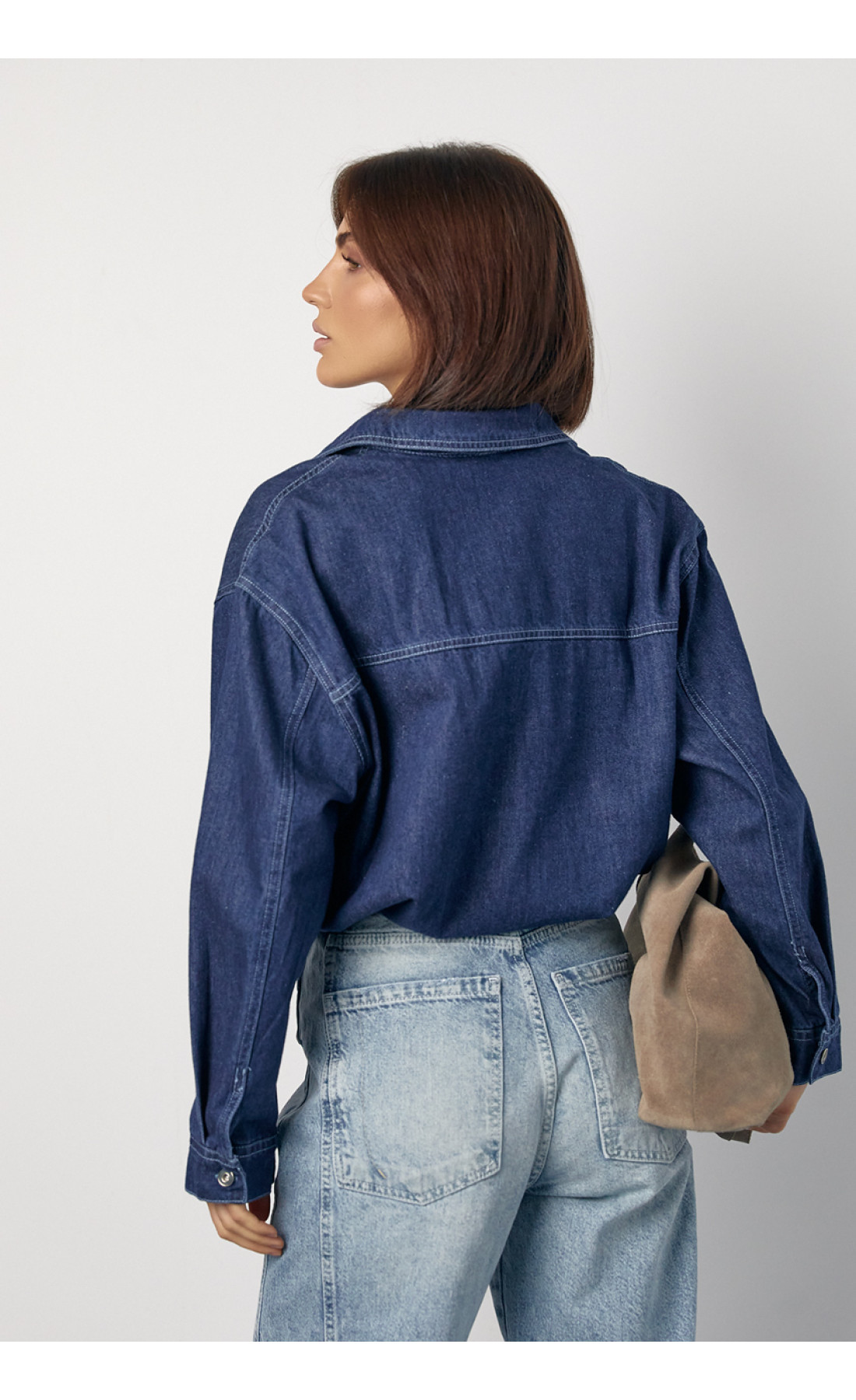Джинсова сорочка з кишенями на металевих ґудзиках  темносиній колір