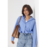 Класична однотонна жіноча сорочка з напівкруглим низом  блакитний колір