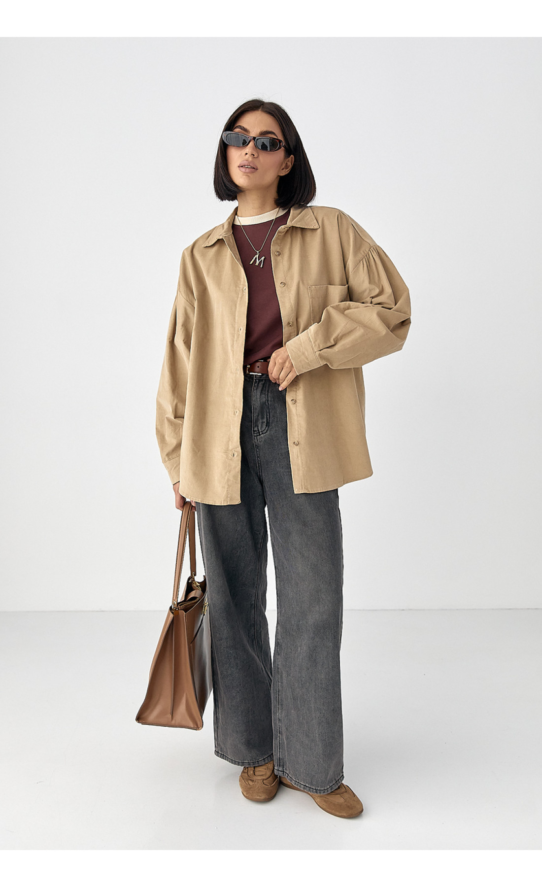 Жіноча вельветова оversize сорочка  світлокоричневий колір