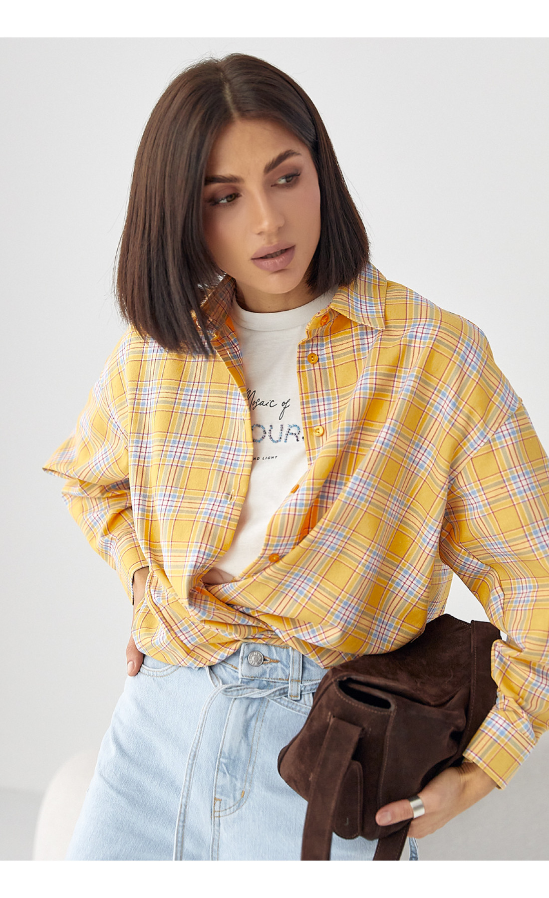 Сорочка жіноча в клітинку вільного крою  жовтий колір
