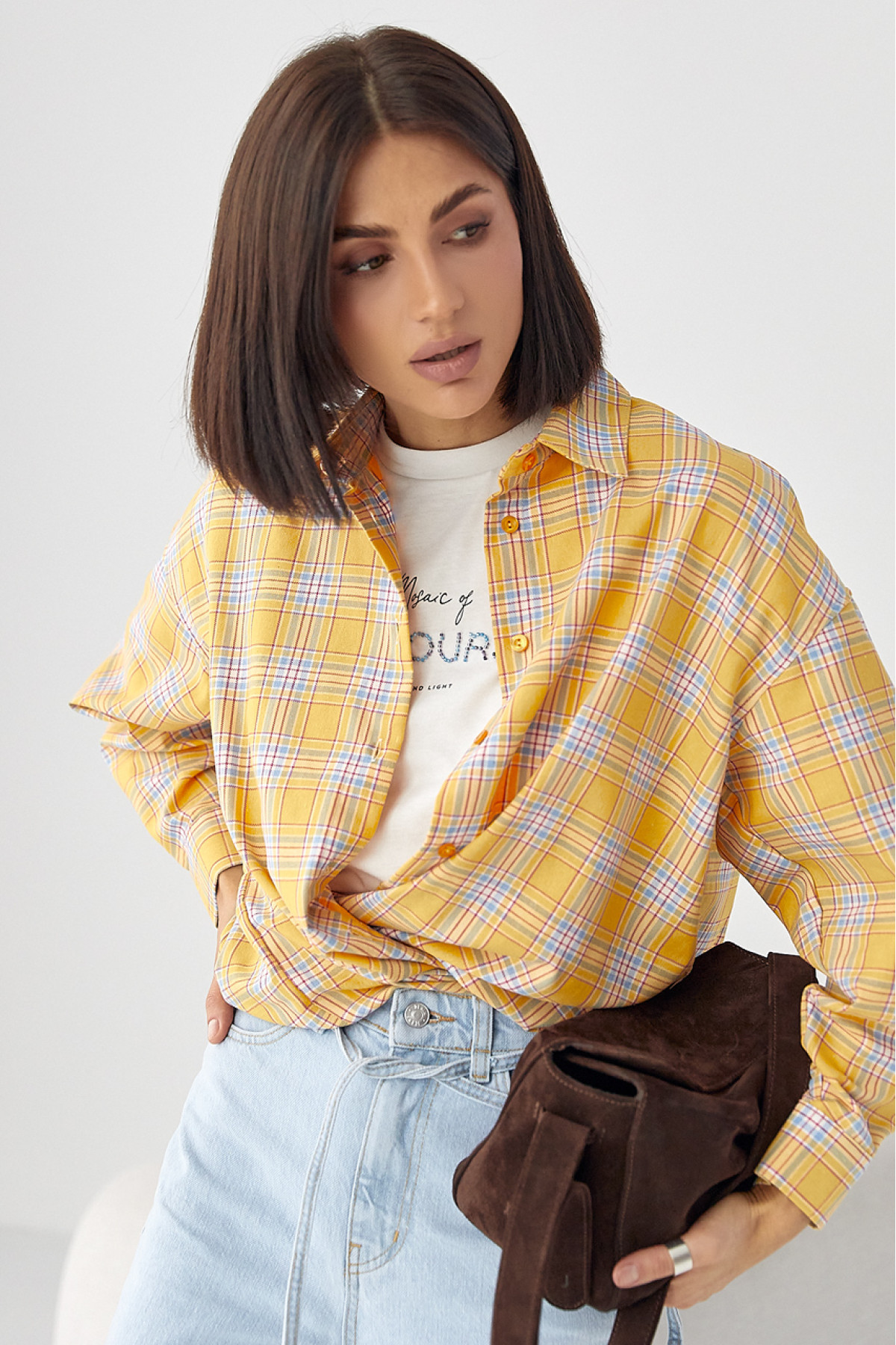 Сорочка жіноча в клітинку вільного крою  жовтий колір