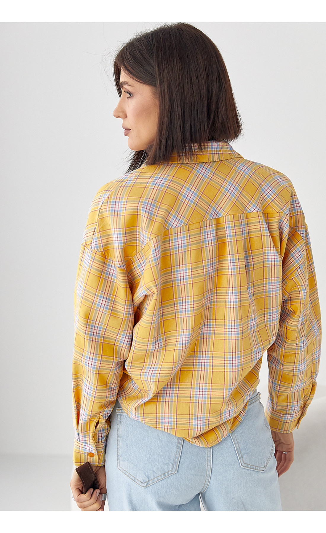 Сорочка жіноча в клітинку вільного крою  жовтий колір