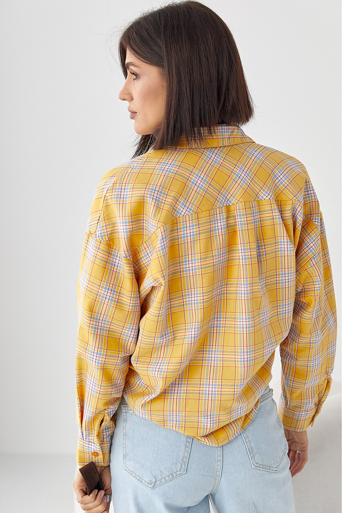 Сорочка жіноча в клітинку вільного крою  жовтий колір