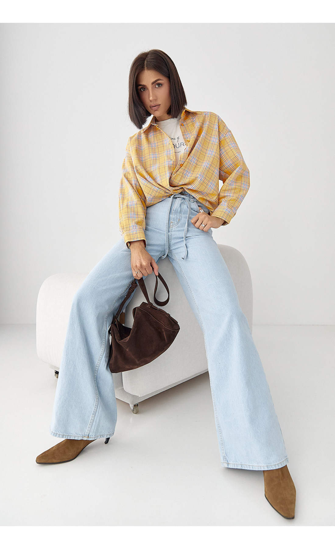 Сорочка жіноча в клітинку вільного крою  жовтий колір