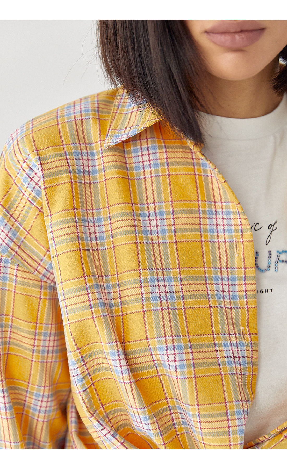 Сорочка жіноча в клітинку вільного крою  жовтий колір