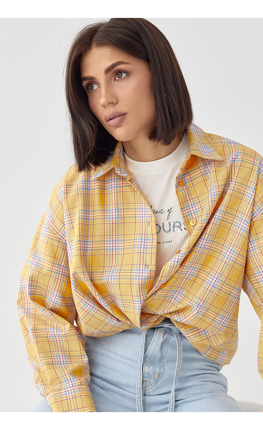 Сорочка жіноча в клітинку вільного крою  жовтий колір
