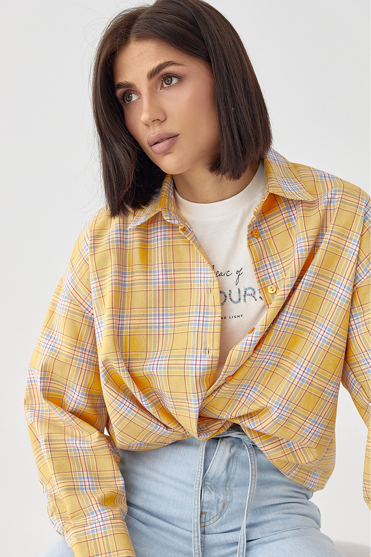 Сорочка жіноча в клітинку вільного крою  жовтий колір