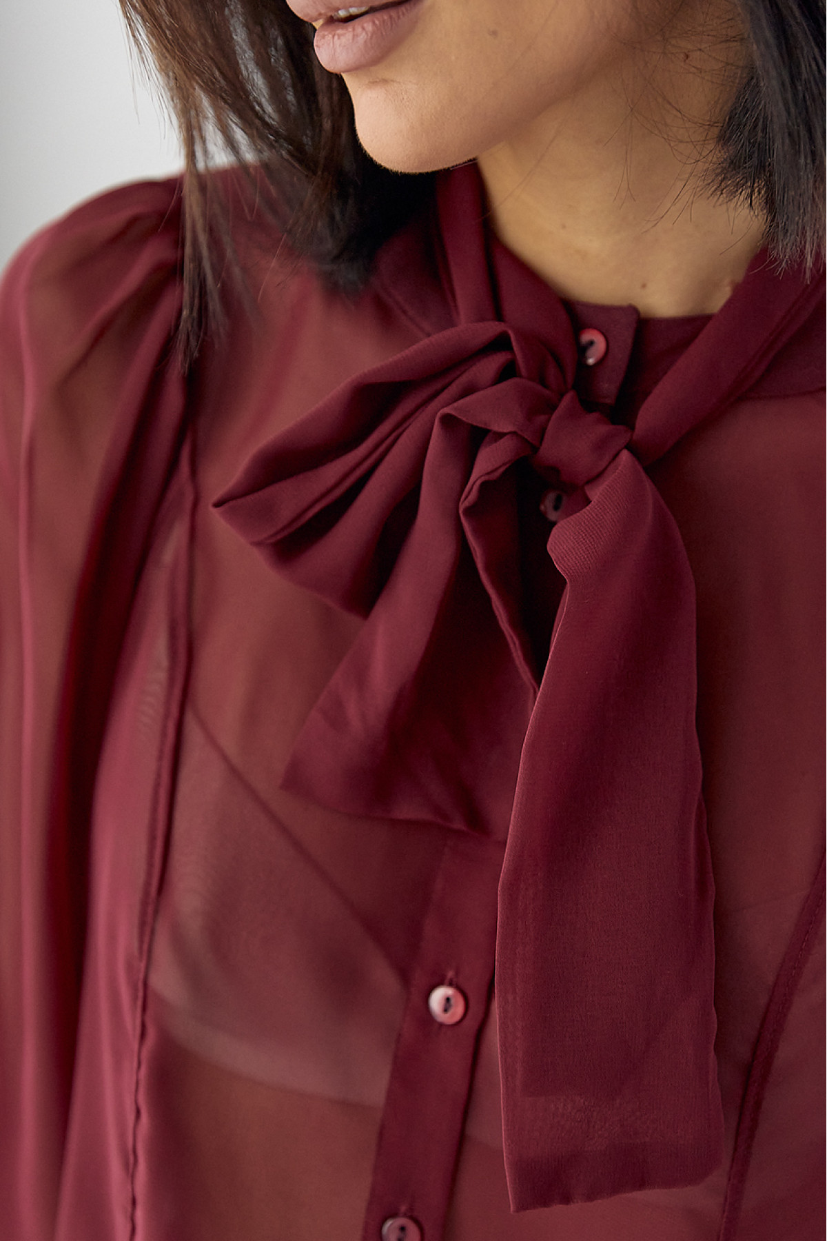 Прозора блуза з рукавамиліхтариками  бордо колір