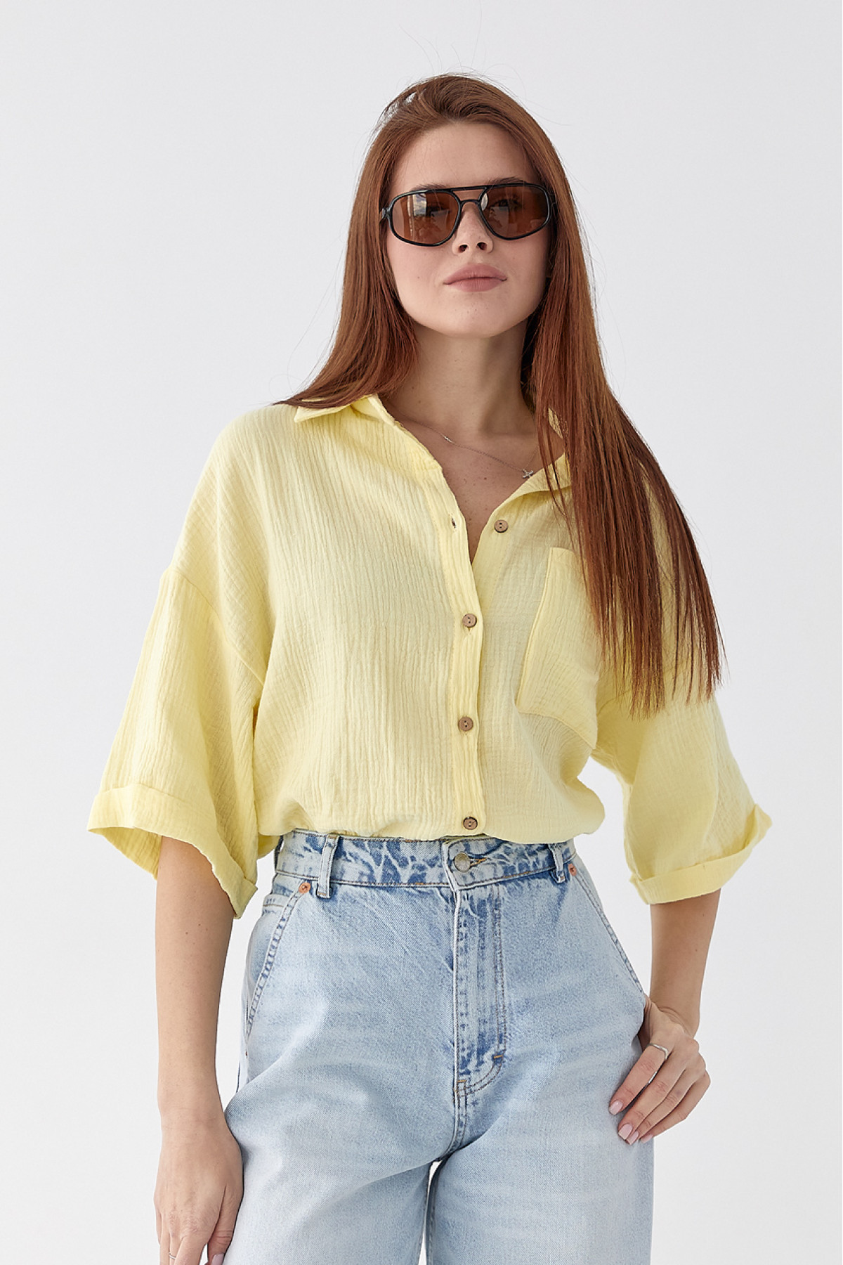 Муслінова сорочка з коротким рукавом  лимонний колір