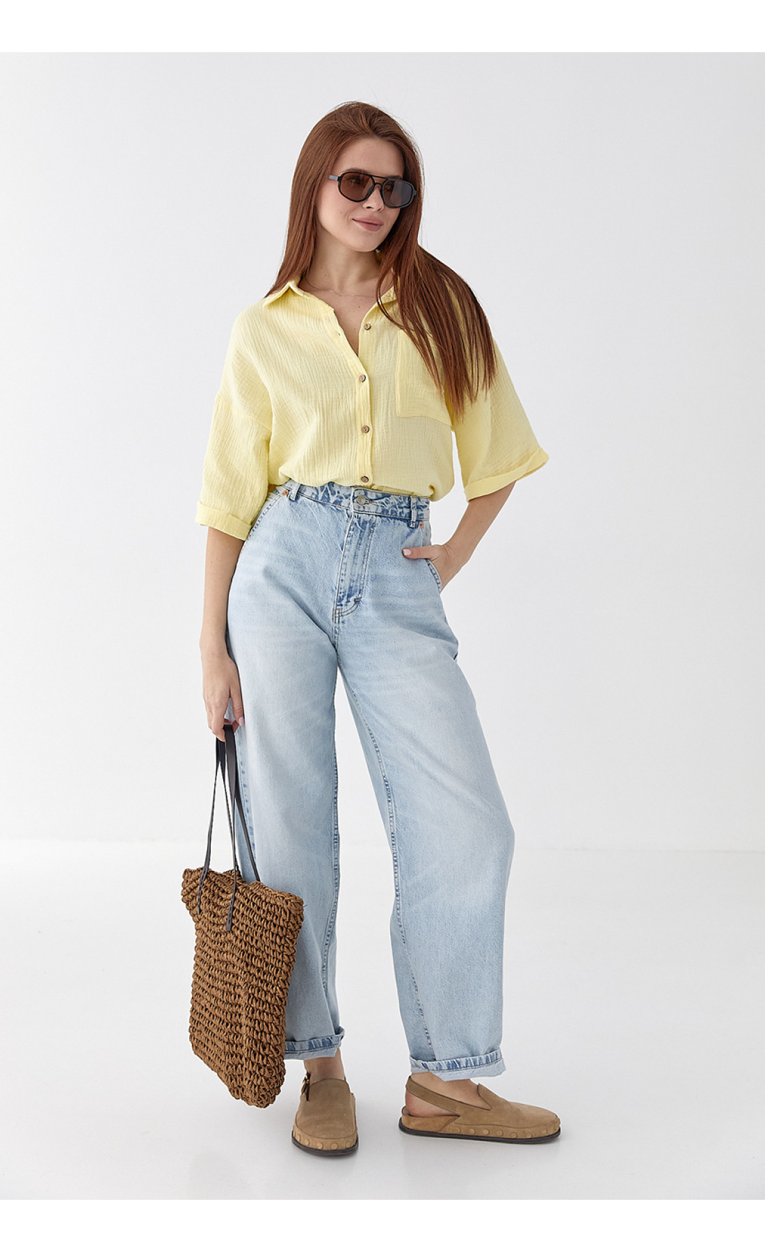 Муслінова сорочка з коротким рукавом  лимонний колір