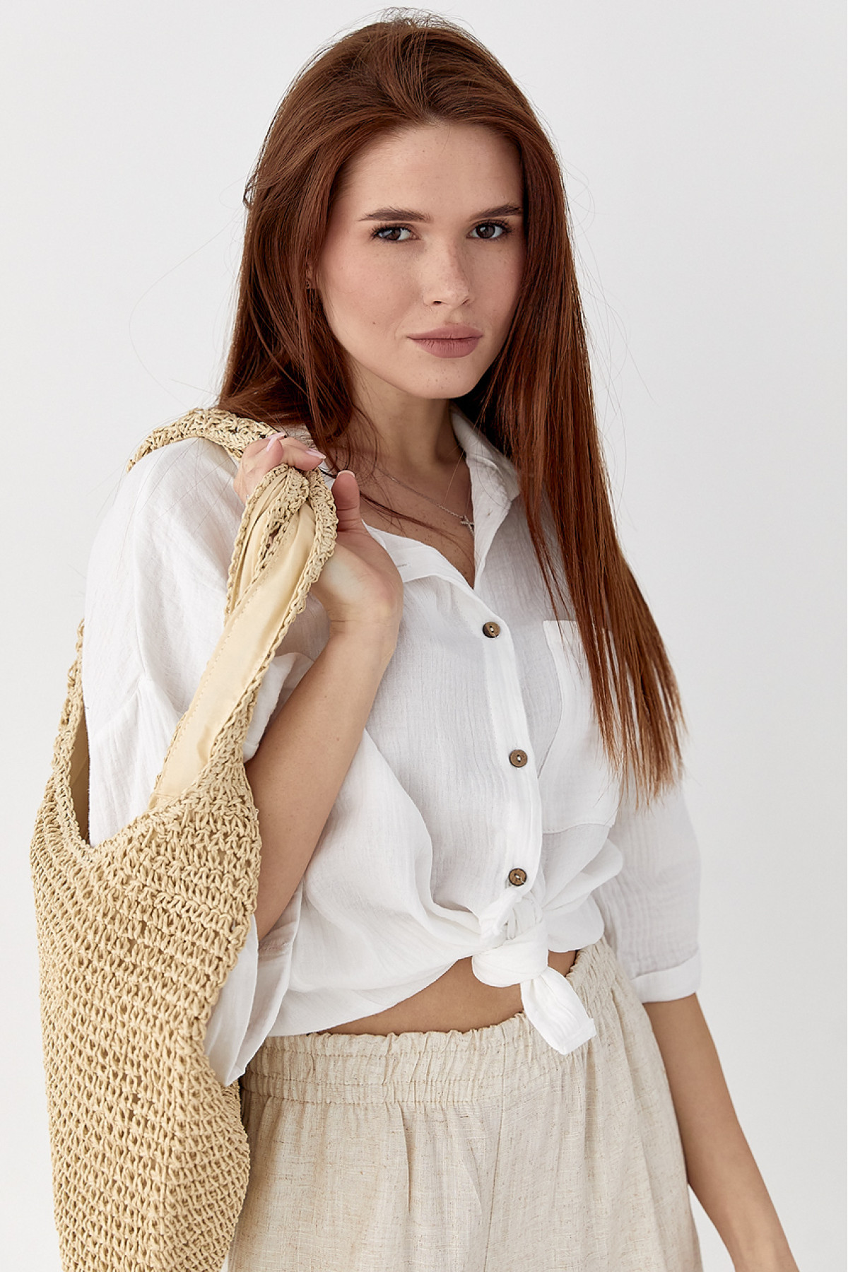 Муслінова сорочка з коротким рукавом  молочний колір