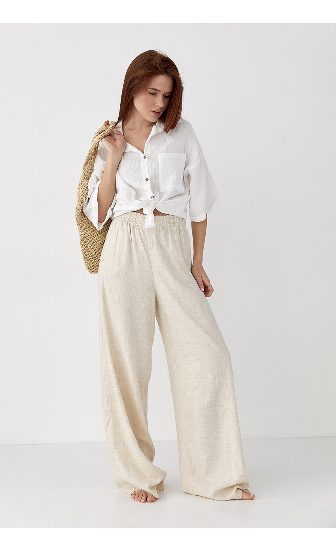 Муслінова сорочка з коротким рукавом  молочний колір